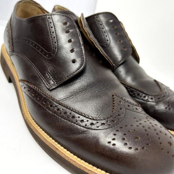 TOD’S Men’s US 8.5 EU 41.5 Brown Leather Brogue Wingtip Derby Shoes Made Italy - Picture 2 of 12
